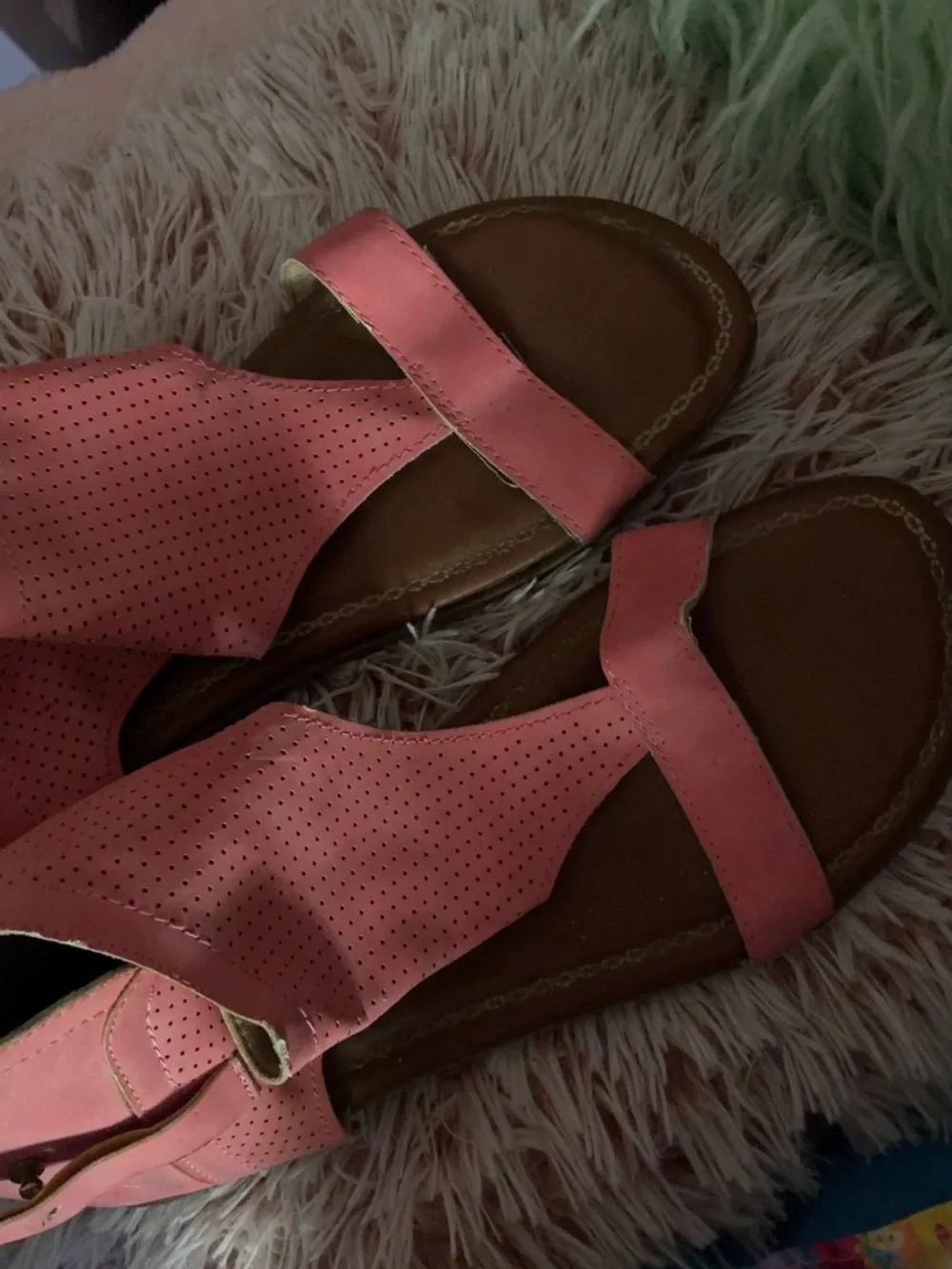 2 Lips Too Coral Pink Perforated Leather Sandals